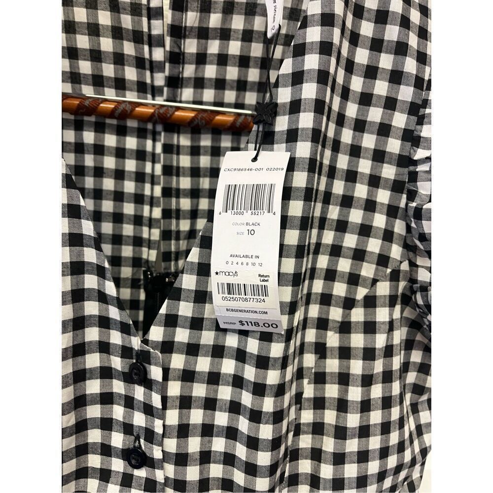 BCBGeneration Black & White Gingham Cut Out Wide Leg Jumpsuit Sz 10 NWT - Picture 7 of 11
